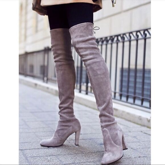 Stuart Weitzman Highland Suede Leather Boot size 9 Taupe NEW - Picture 1 of 16